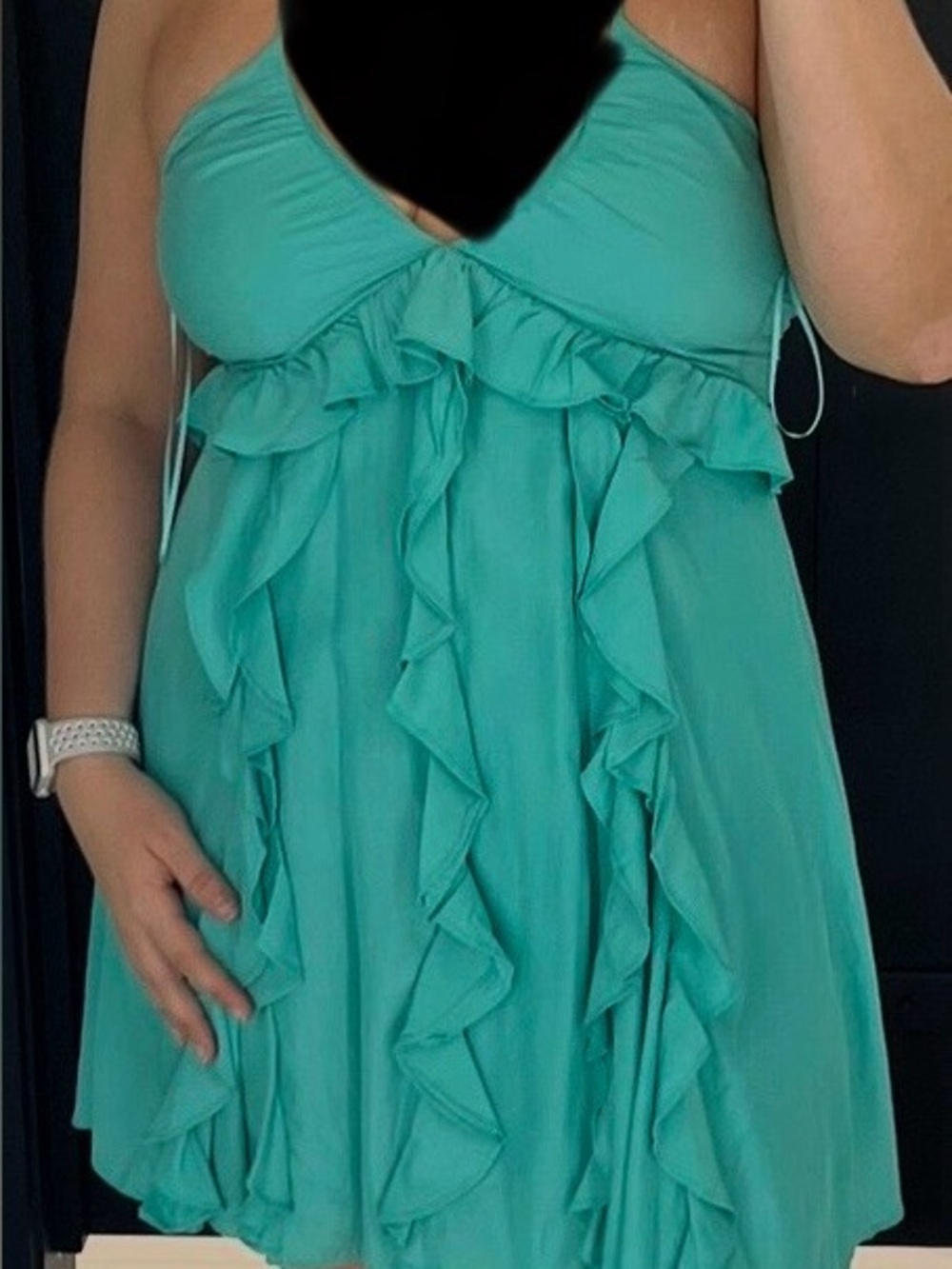 fab'rik Turquoise Ruffle Backless Halter Dress